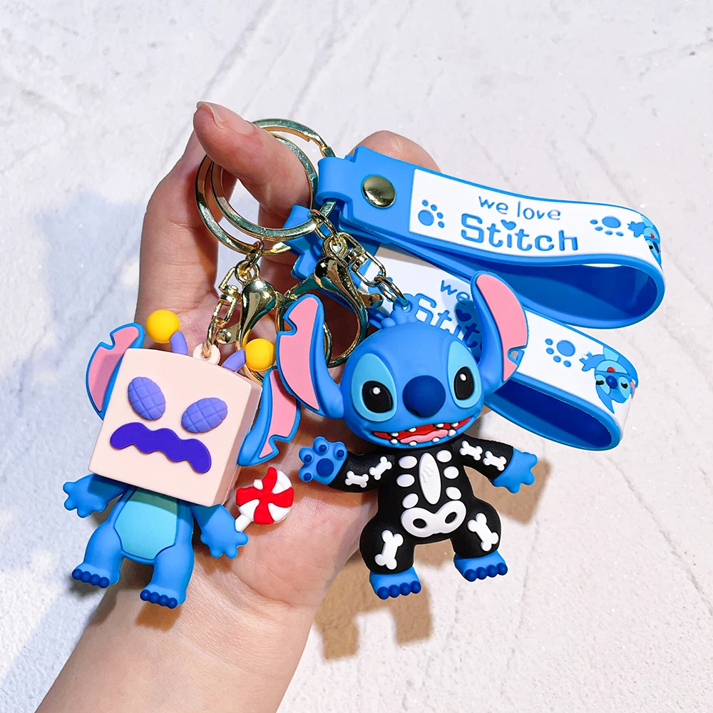 Anima Stitch Cute Wizard Little Cartoon Anime Disney Keychain Wings Keychain Men's and Women's Bags Car Key Pendant Keyring