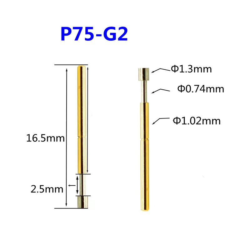 100PCS/Pack P75-G2 Flat Head Spring Test Probe  Outer Diameter 1.02mm Length 16.5mm PCB Pogo Pin
