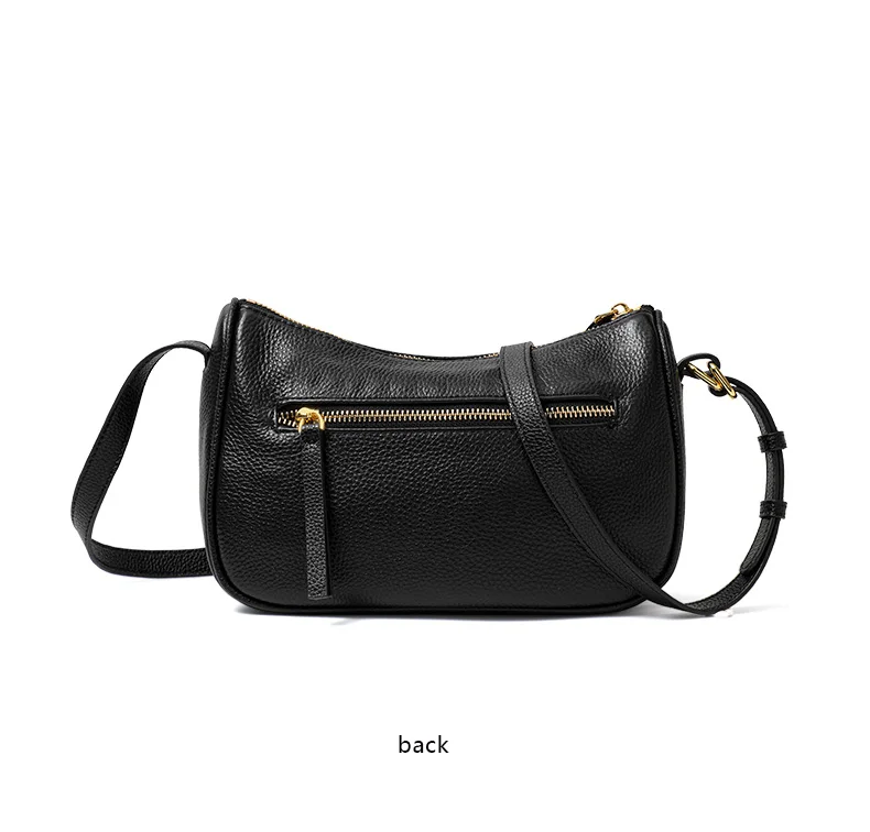 Schwarze Echtleder-Umhängetasche für Damen, Kleine Handytasche, Modisches Accessoire – Detail 12