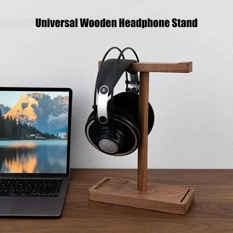 Solid Wood Stand Black Walnut Headset Blacket Headset Hanger Aluminum Alloy Computer Gaming Headphone Holder 360 Degree Rotating