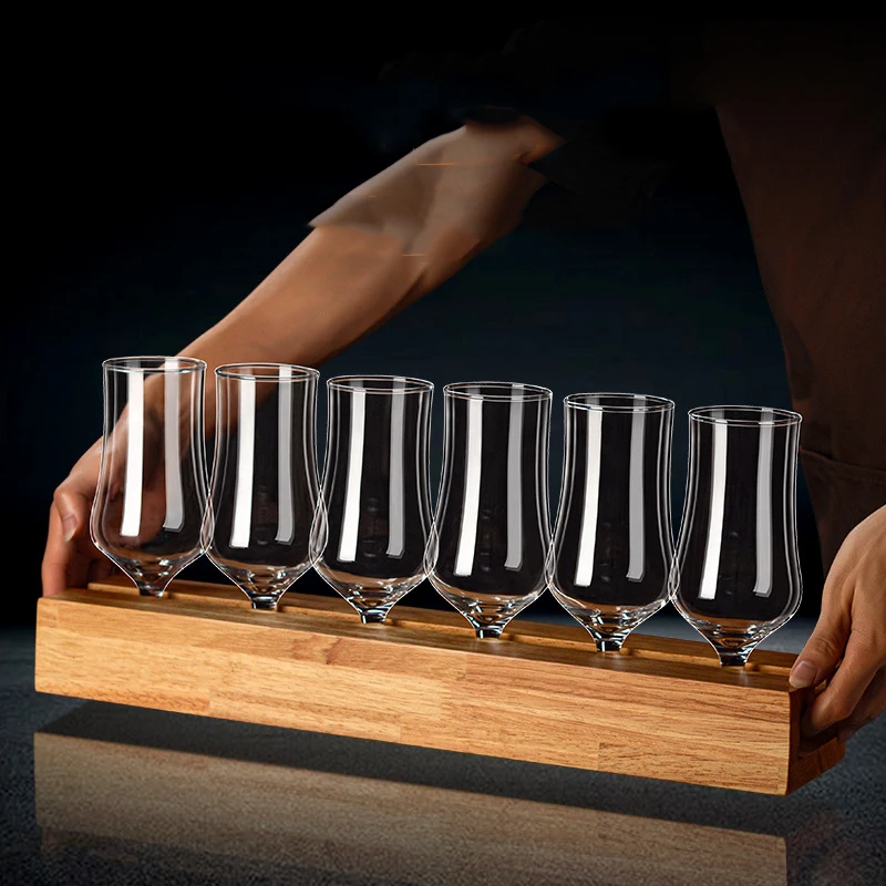 400ML lead-free clear wine glass cup with wooden tray Vintage Champagne Glasses, Classic Cocktail Glasses