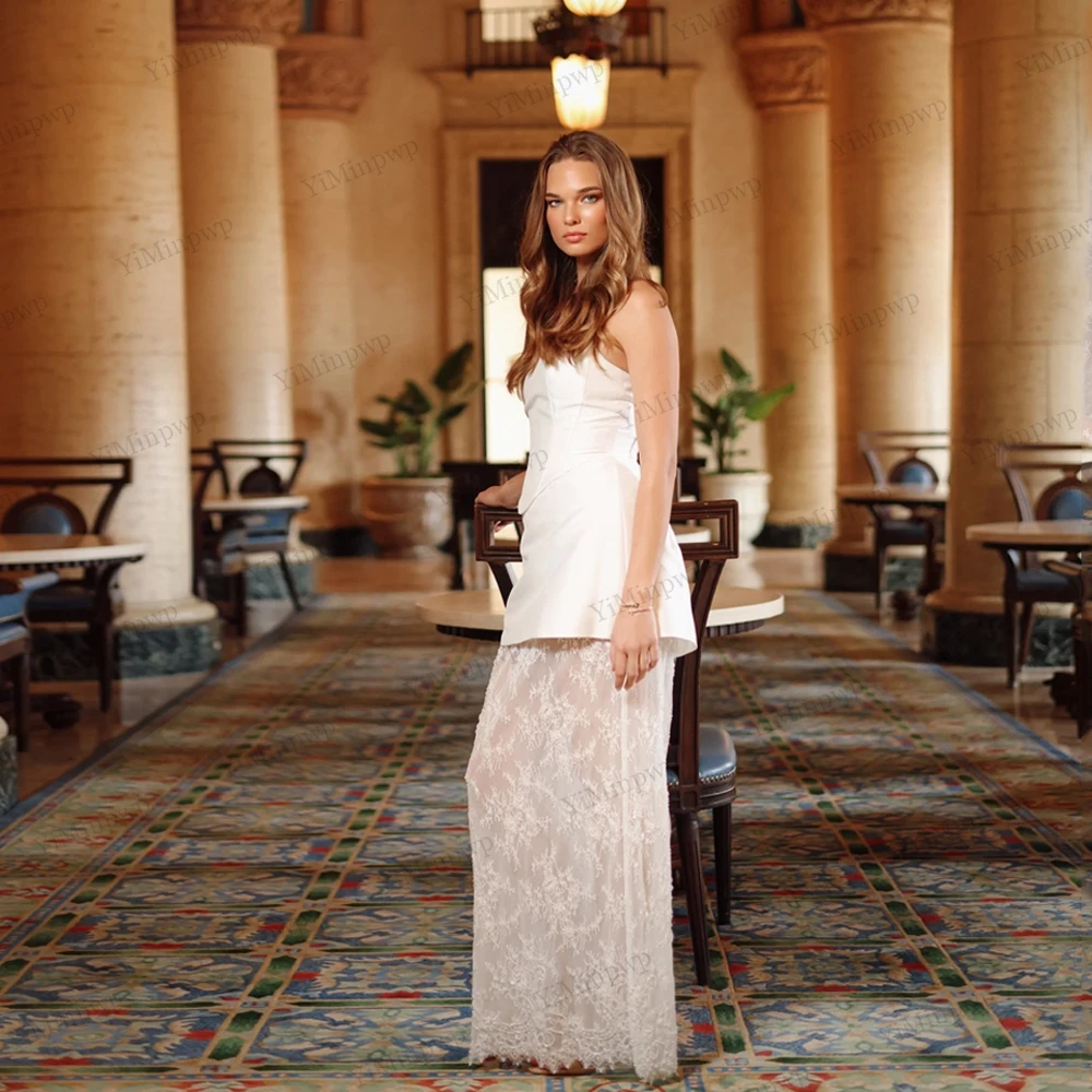 Customized Civil Wedding Dresses Ivory Strapless Bridal Shower Wedding Party Dresses Lace 2026 Bride Gowns for Women Midi