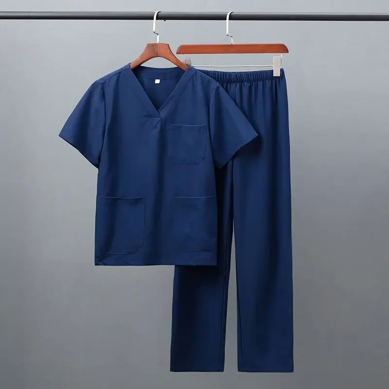 Uniforme da lavoro ospedaliera in tinta unita con fiocco spa sottile ad asciugatura rapida da donna |   Scrub da infermiera estiva unisex