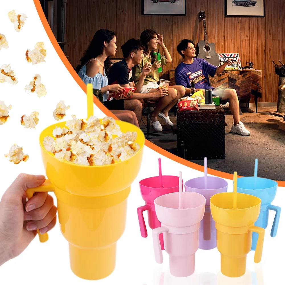 2In1 Stadium Tumbler with Snack Bowl with Straw, Travel Cup with Snack Bowl Leak Proof Snack and Drink Cup Portable Reusable