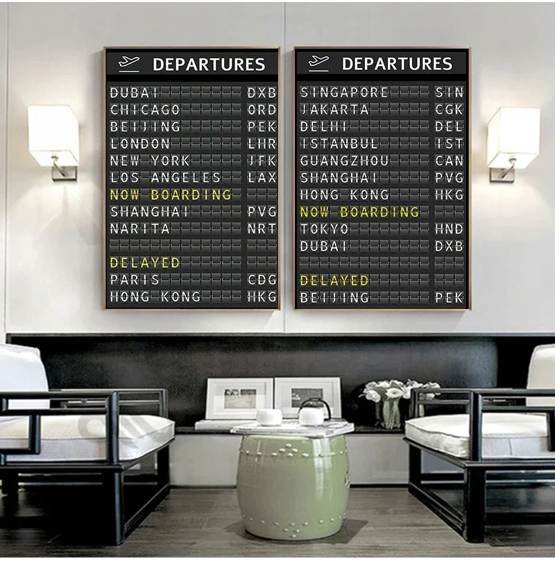 Airport Board Destination Board Poster Travel Board Quote Canvas Painting HD Print Wall Art For Honeymoon Travel Room Home Decor