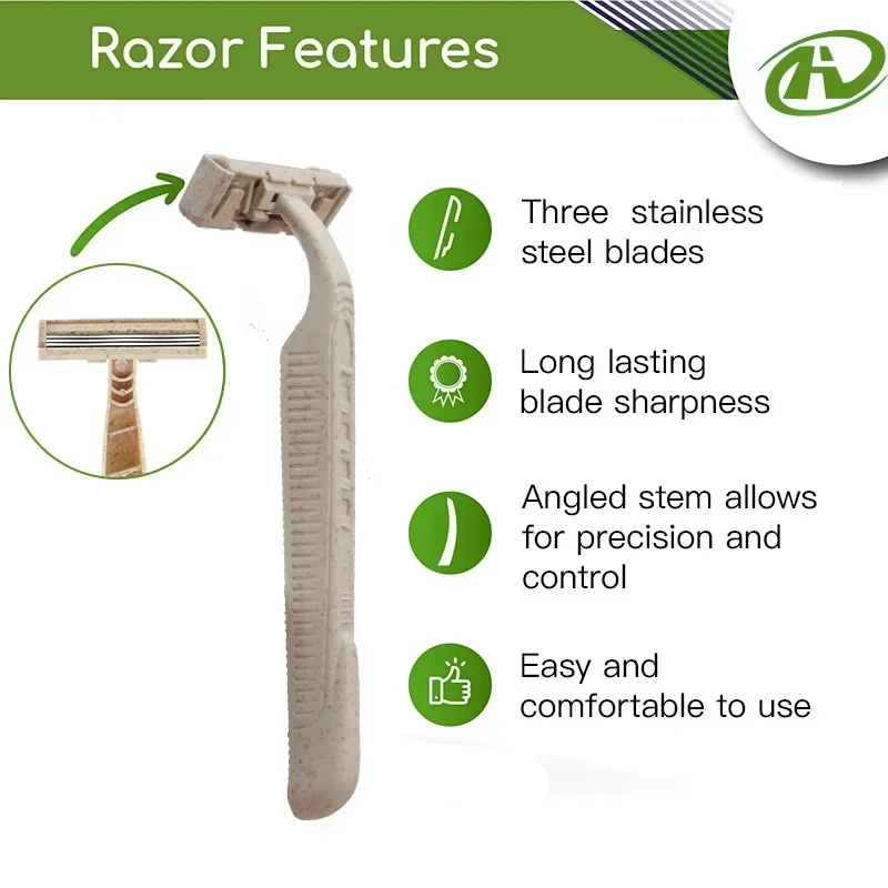 Eco-friendly Disposable Razors Wheat Straw Twin Sweden Stainless Steel Blade highly-biodegradable Recyclable