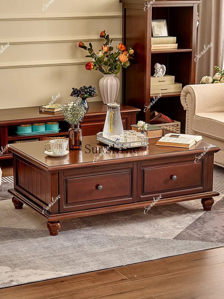 American all solid wood simple 1.4 meters tea table neoclassical storage side table  FT