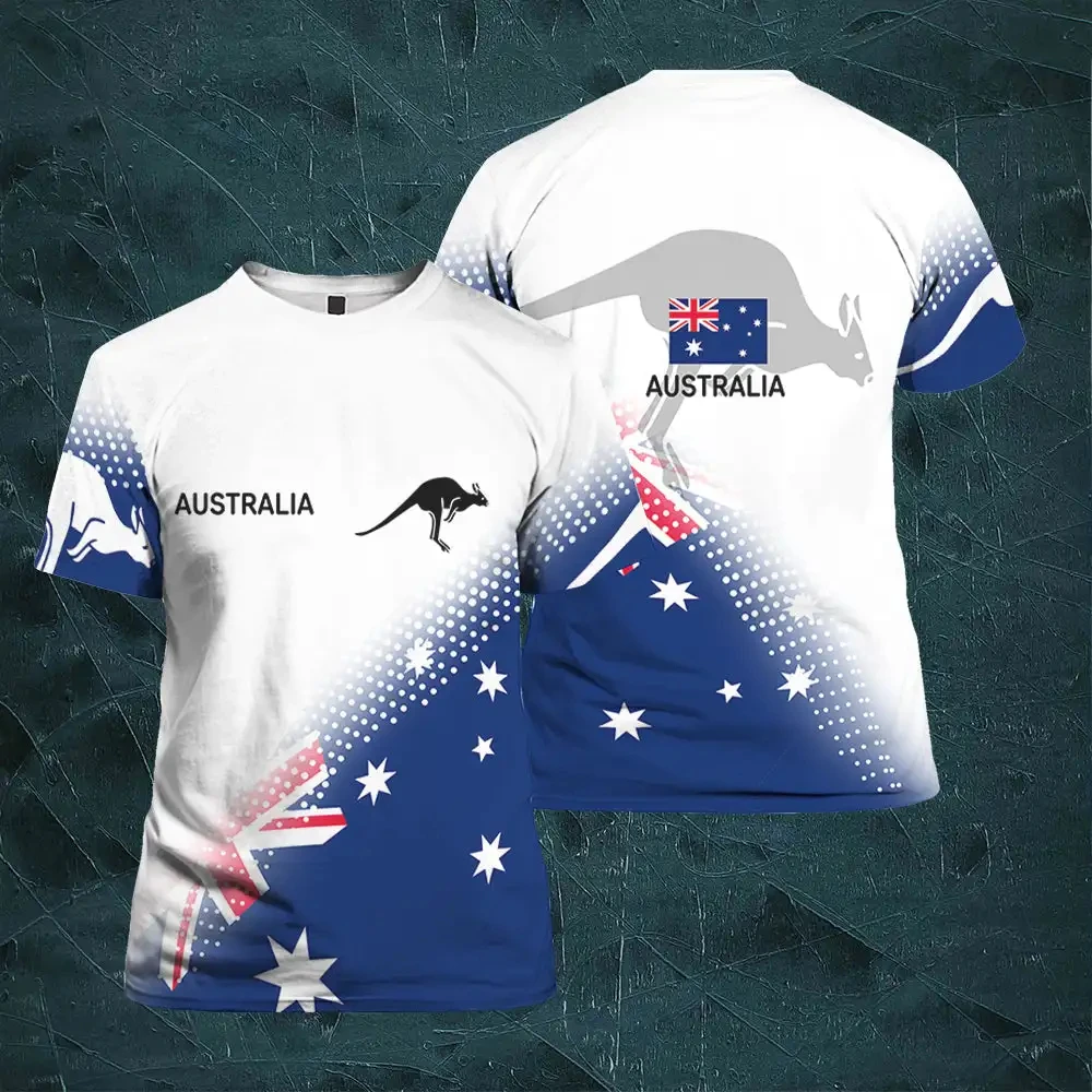 Australian T-shirt For Men National Emblem Flag Print O Collar Short Sleeved Neutral Clothing Street Fashion Oversized T Shirt