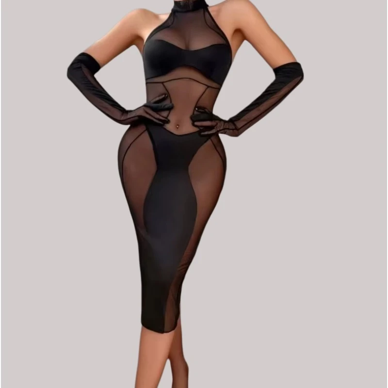 

Эротические комплекты сексуального нижнего белья, перспективное сетчатое длинное платье, женское чувственное нижнее белье, комплект из 3 предметов, бюстгальтер с вырезами, стринги, перчатки, куклы