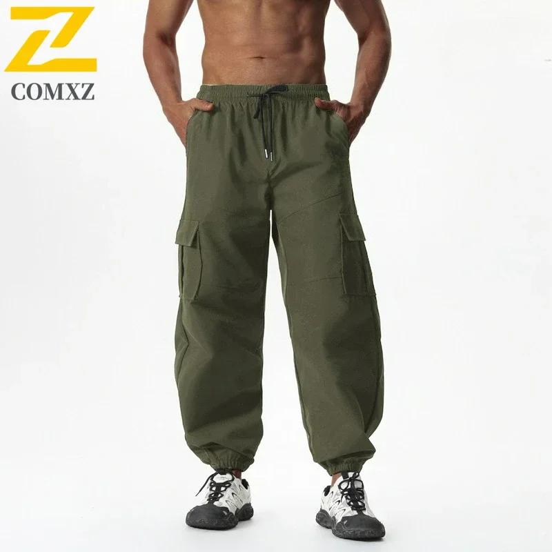 city Wide Leg Straight Casual Pants Men's Outdoor Elastic Waist Workwear Trousers Men Japanese Harajuku Retro Khaki Harem Pants