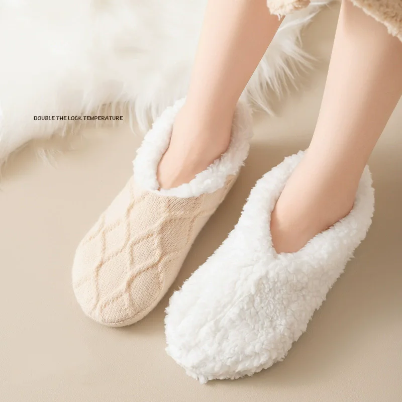 

Winter Plush Thickened Floor Socks Anti-Slip Home Shoe Covers Warm Odor Prevention Soft Cozy Socks for Indoor Use