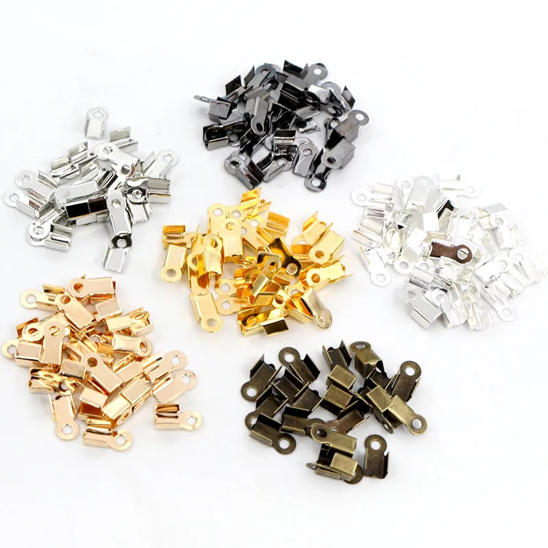 200pcs/lot Cove Clasps Cord End Caps String Ribbon Leather Clip Tip Fold Crimp Bead Connectors For DIY Jewelry Making Findings