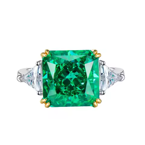 Luomansi 10*10MM Square Emerald Diamond Ring 100%-S925 Silver Jewelry Wedding Cocktail Party Woman Gift