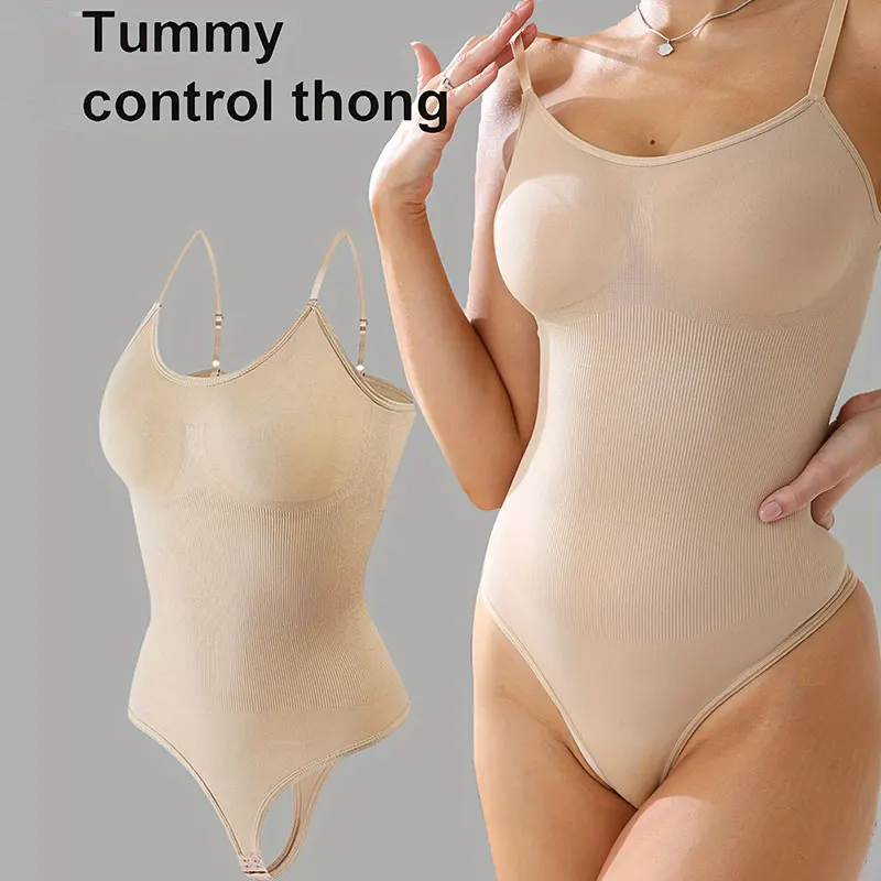 Body Contouring Shapewear Women's Solid Color Seamless Tummy Tuck Thong Bodysuit Hip Lifting Bodybuilding