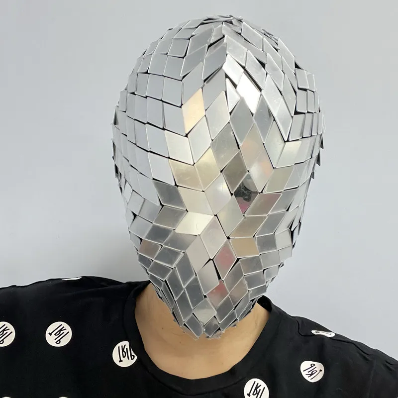 قناع مرآة فضية للهالوين أغطية الرأس التأثيرية للرجال والنساء ملحقات المسرح كرنفال حفلة الهذيان لعب الأدوار دعامة المهرجان #4