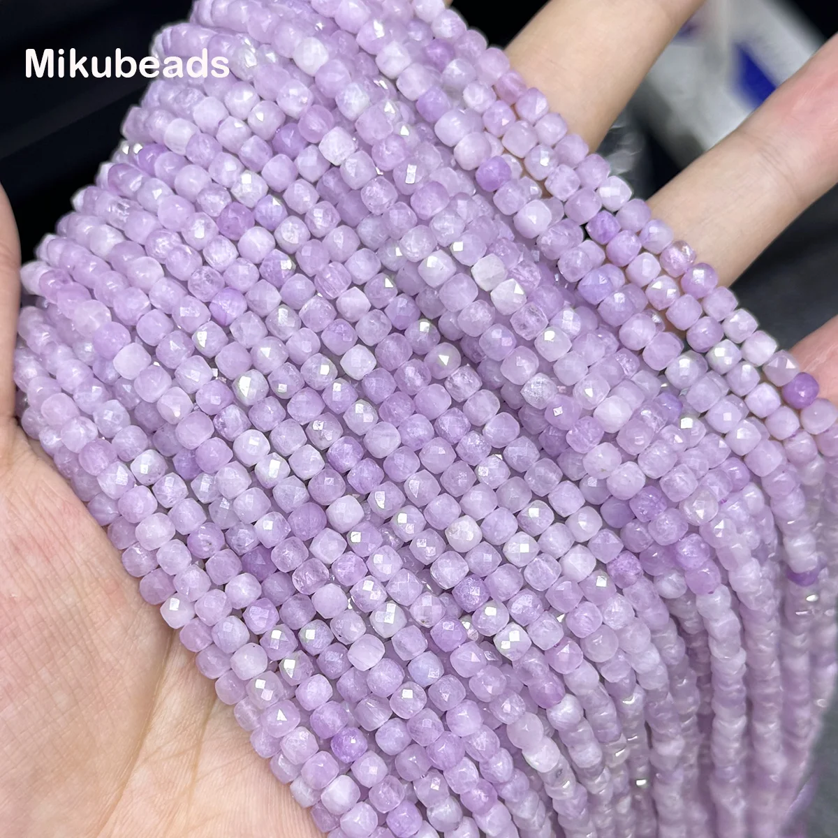 Wholesale Natural 4mm AA+ Kunzite Faceted Cube Loose Beads For Making Jewelry DIY Stone Necklace Strand Mikubeads