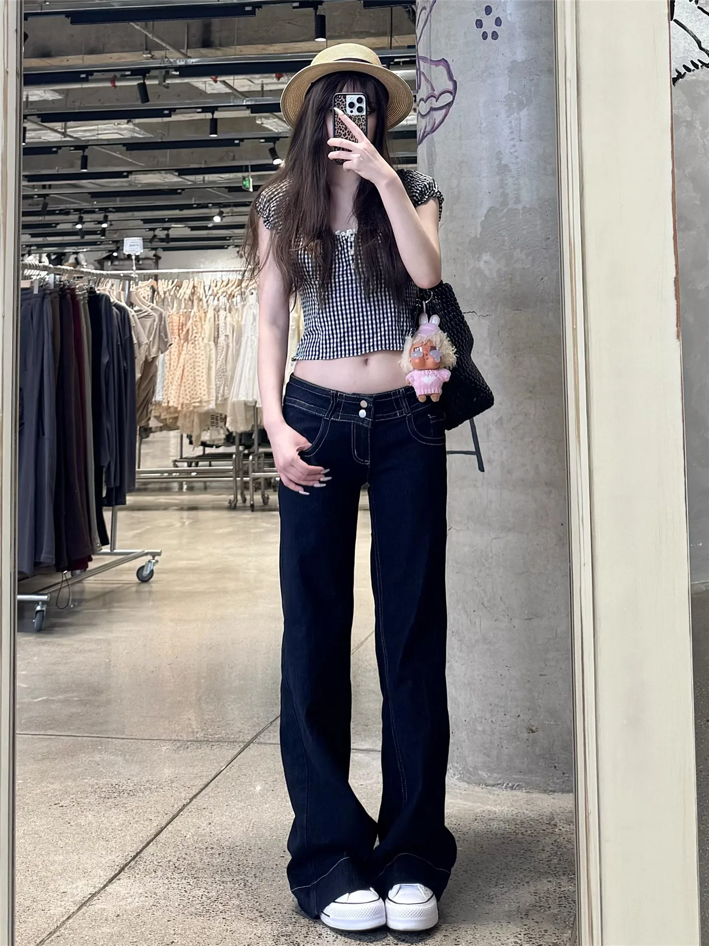 

American Retro Low Waist Flared Jeans Women's Summer Loose Slim Tall Extended Straight Leg Pants Casual Cotton Denim Skinnies