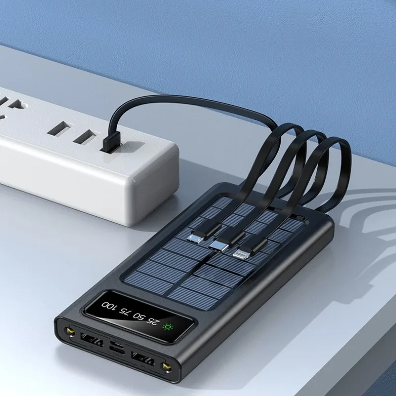 باور بانك 30000/50000 مللي أمبير في الساعة بنك الطاقة الشمسية LED ضوء سعة كبيرة بطارية شحن سريع مع 4 كابلات بنك طاقة خارجي #4