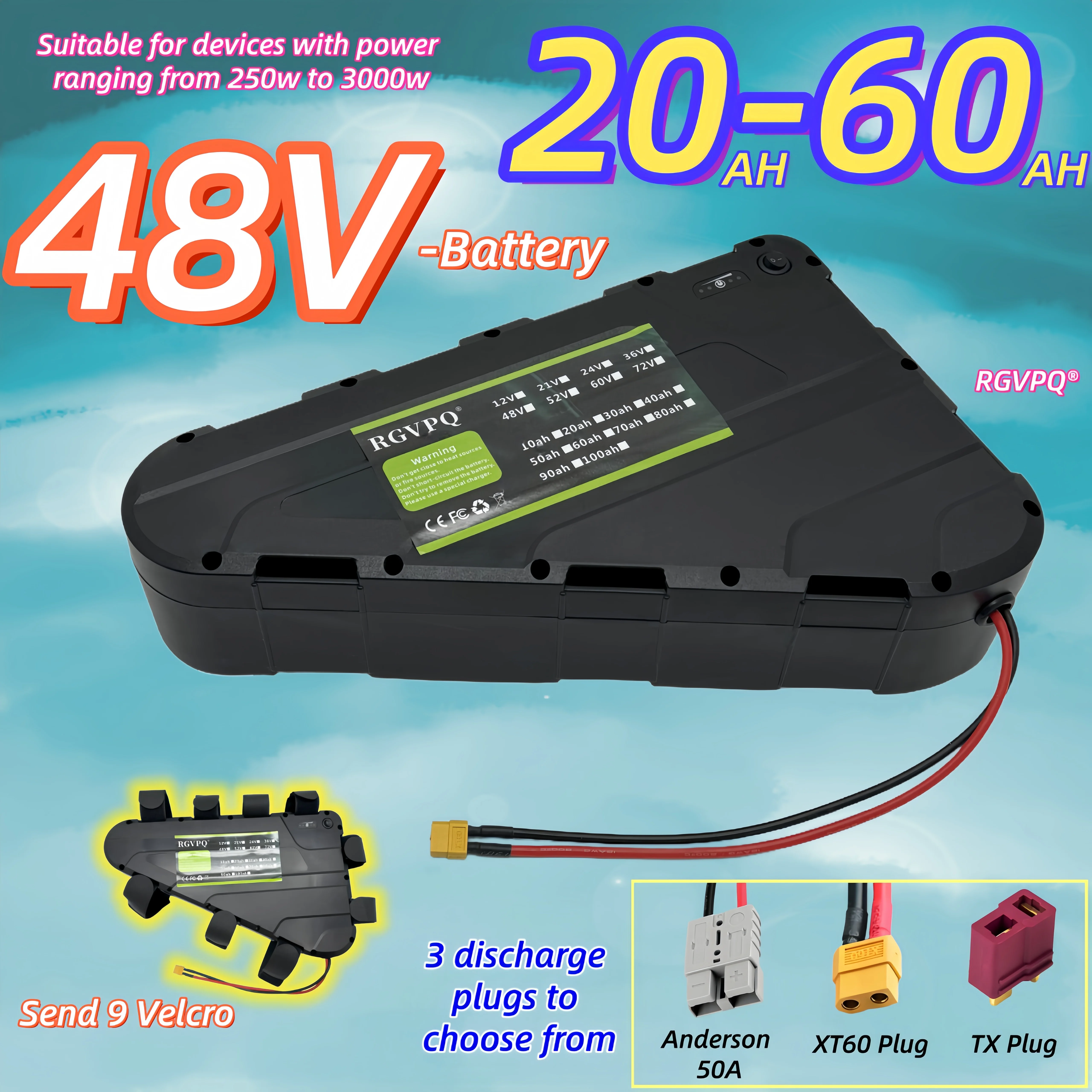 

New mountain bike triangle bag 18650 lithium lithium-ion battery 48V20AH-60AH, 30AHBMS+charger application 500W-2000