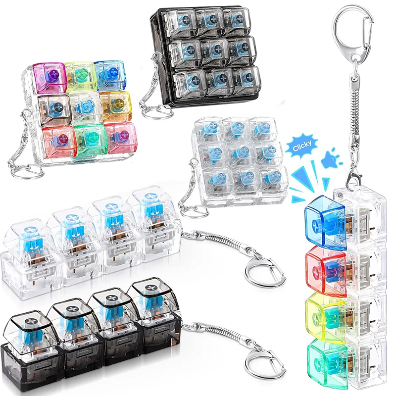 LED Keyboard Keychain 4/9 Keys Crystal Clicker Sensory Tool 