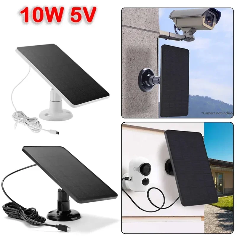 10W 5V Solar Panel Micro USB+Type-C 2in1 Wall Mount Outdoor Solar Cells Charger for Security Camera/Small Home Light System Part