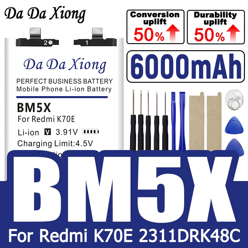 

100% New Battery BM5X For Xiaomi Redmi K70E Phone Bateria 6000mAh +Tools
