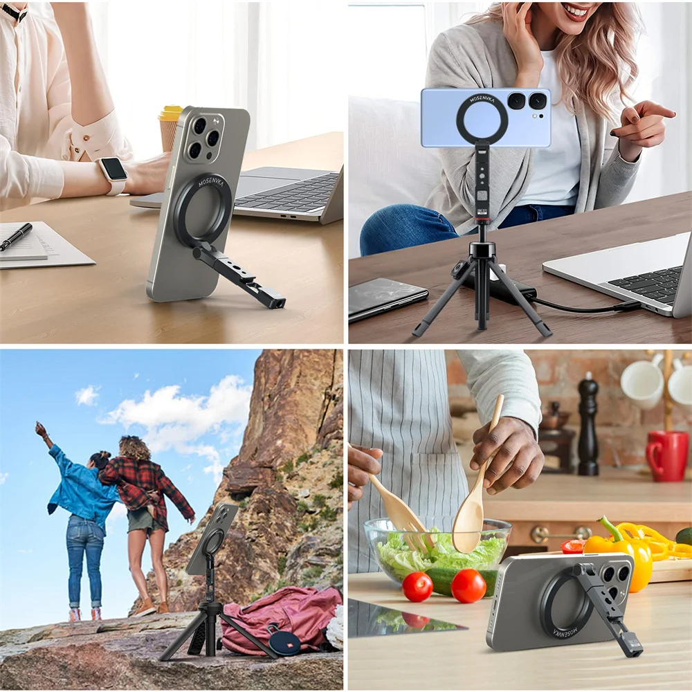 360 °   Suporte magnético de rotação para telefone com sapata fria de 1/4 "-20 para gravação de vídeo, tripé para magsafe iphone android