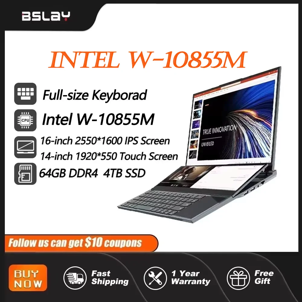 Intel Xeon W-10855M Doppio schermo da 16,1 + 14,1 pollici 64 GB DDR4 4 TB SSD Touchpad Telecamera HD 6 core 12 fili Laptop da gioco da 5,1 GHz