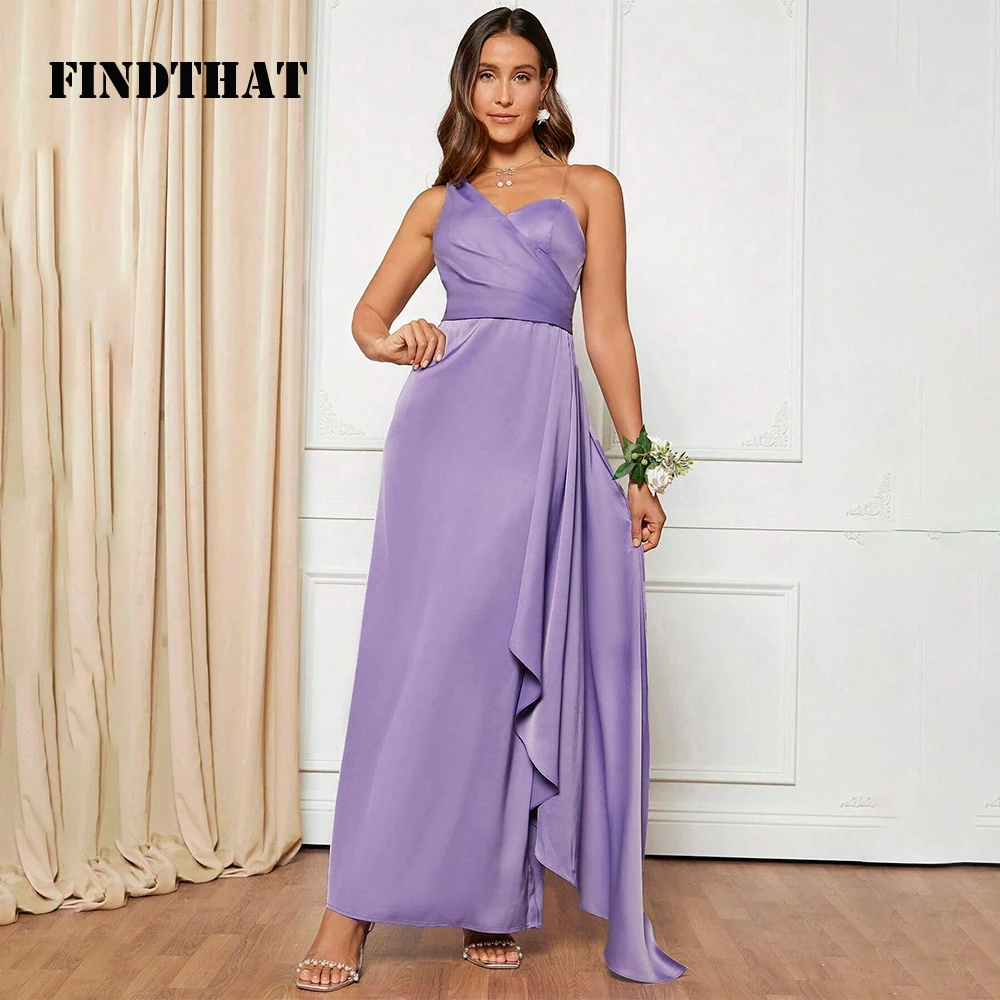 Findthat Elegant One Shoulder Draped Side Satin Bridesmaid Dresses for Wedding 2024 Sleeveless Evening Formal Gowns Floor Length