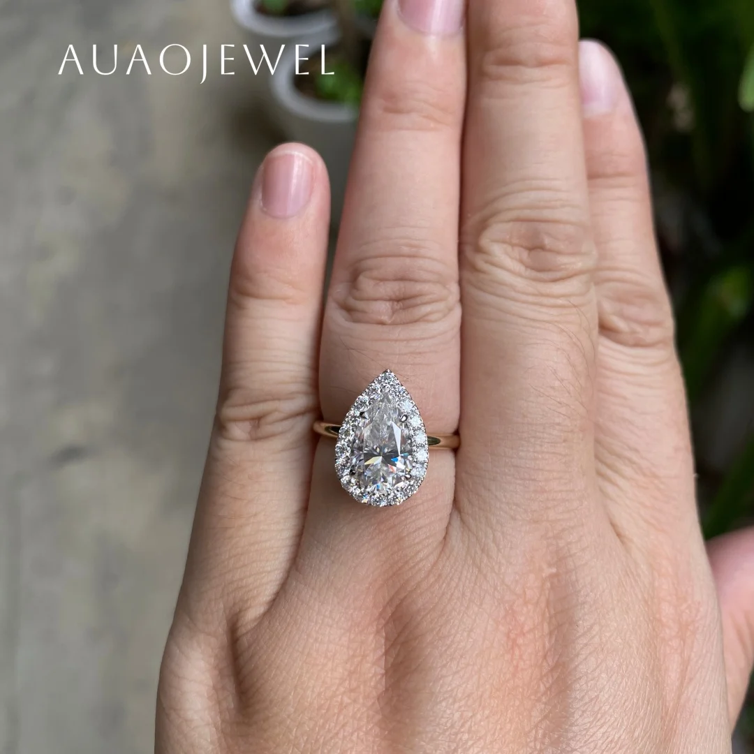 

AUAOJEWEL 7.5X12Mm Pear Cut Moissanite Diamond Ring 18K 9K 14K Real Gold Luxury Designer Jewelry Silver Large Rings For Women