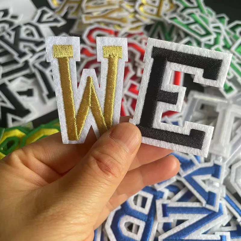 26 Stück/Set, A~Z farbige Alphabetbuchstaben Stickerei-Applikationen, Aufbügelbare Patches, thermoadhäsive Stoffkleidungsaufkleber – Detail 5