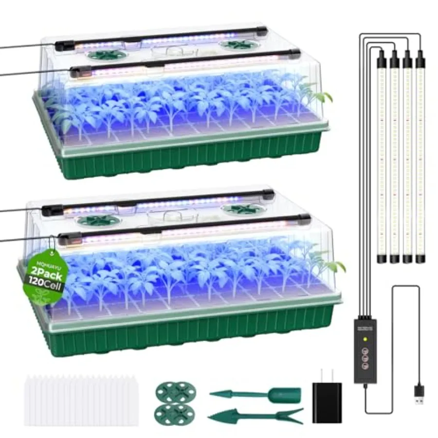 

Seed Starter Tray with Grow Light Smart Timer Seedling Starter Kit with Humidtiy Dome 3/6/12H Timer Germination Kit For all pla