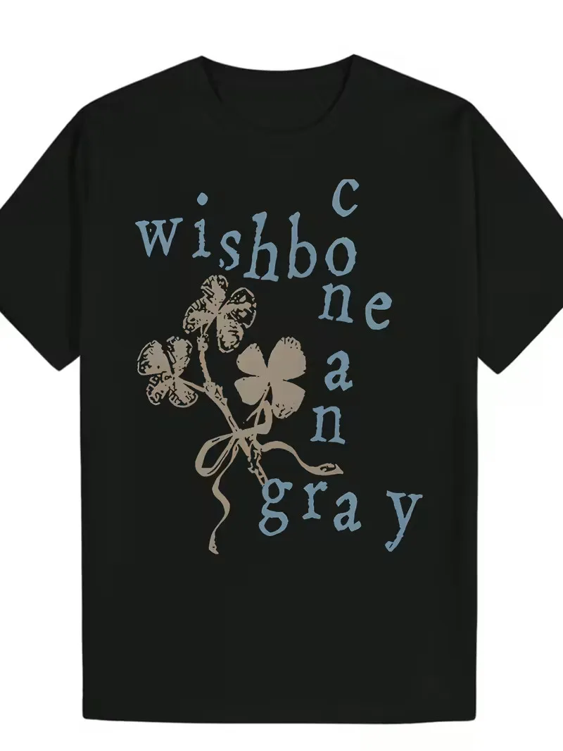 

Men'S Floral Four-Leaf Clover Graphic T-Shirt - Lightweight Breathable Round Nec