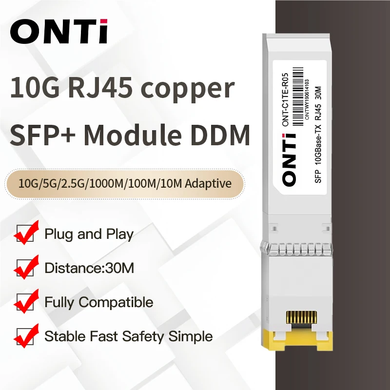 

10G RJ45 Copper SFP+ Module Ethernet CAT.6a Module 10GBase-Tx Ethernet Fiber Optic FTTH Compatible with Cisco/Mikrotik Switch30m