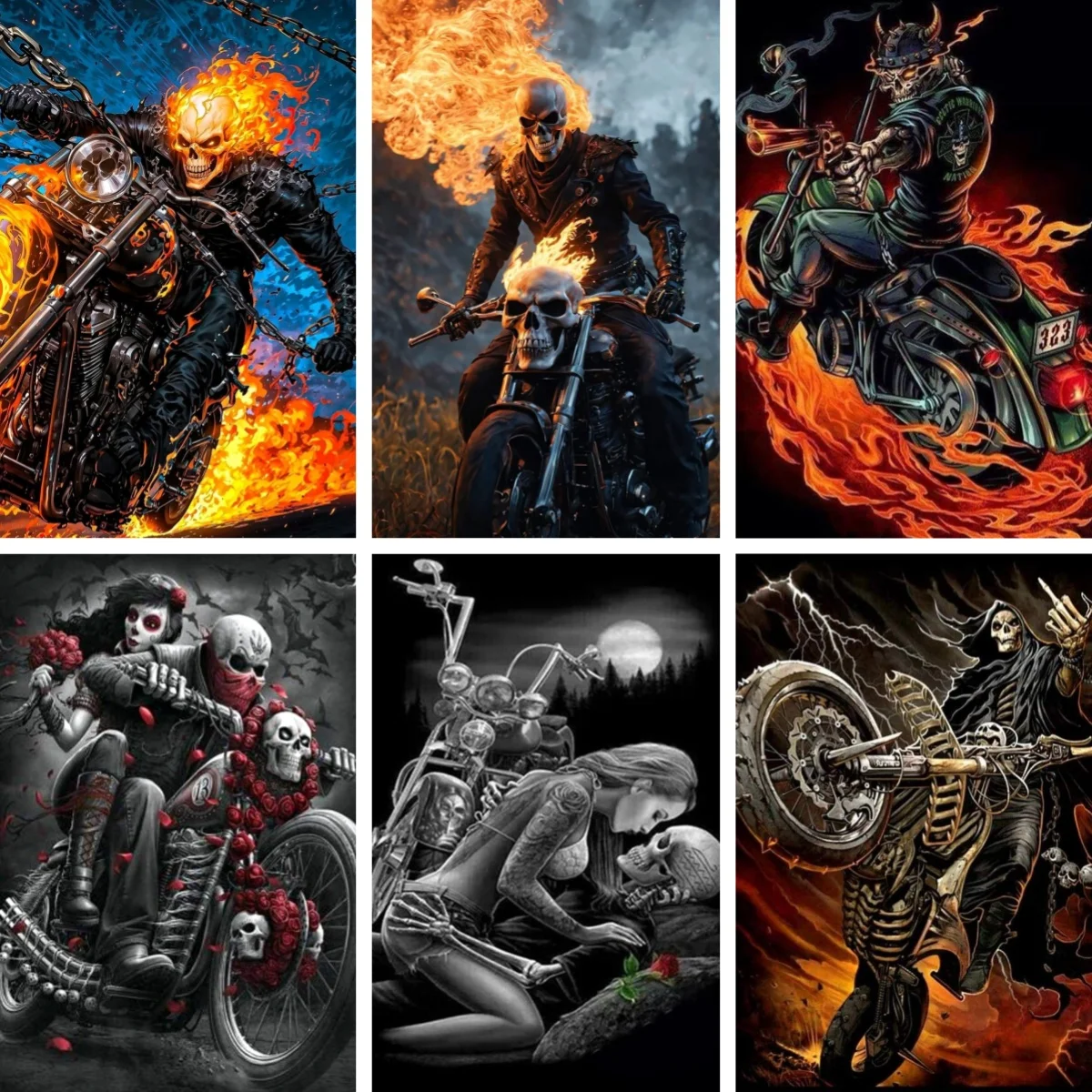 Ghost Rider Diamond Painting with Round Gem Art Kits for Adults for Gift , Death God Riding Motorcycle DIY 5D Diamond Art