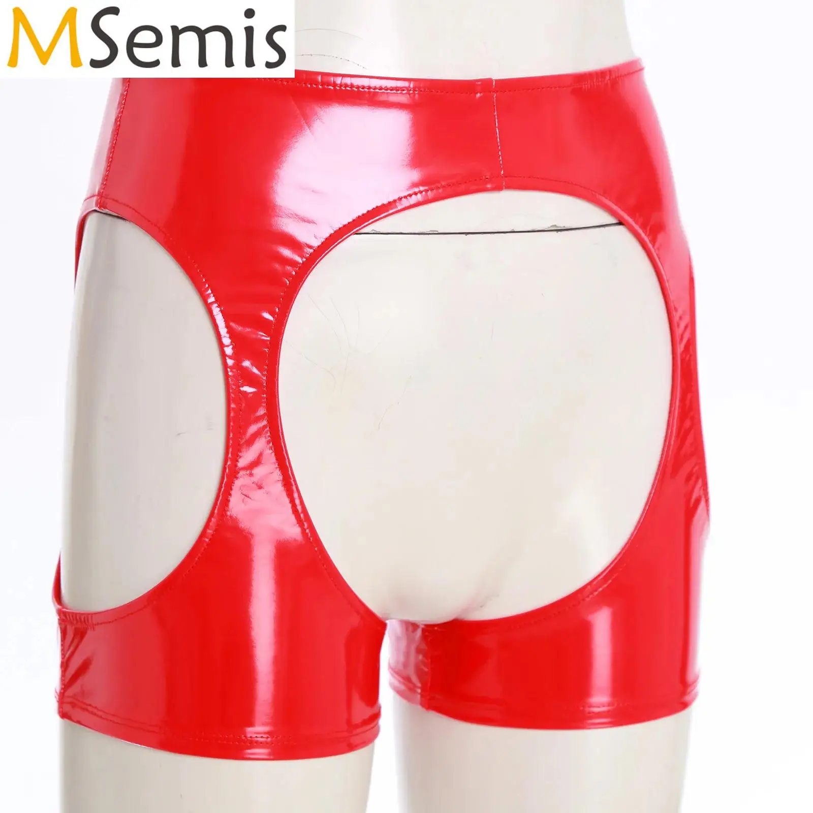 

Womens Lingerie Sexy Open Crotch Thigh Underwear Erotic Hollow Out Crotchless Latex Bodycon Boxer Shorts Patent Leather Panties