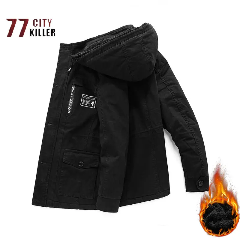 Winter Men's Fleece Loose Parka Medium Length Casual Fashion Detachable Hat Jacket Men Outdoor Mountaineering Ski Tops Chaqueta