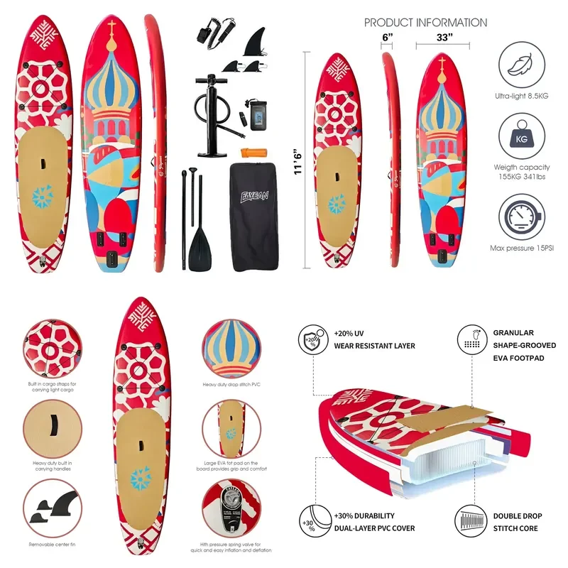 11'6'' Inflatable SUP Board Russian Style Stand Up Paddle Board 155KG Capacity 15PSI Surfing Paddleboard for Water Sports"