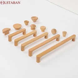 Nordic Wooden Furniture Handles Beech Wood Kitchen Cabinet Handles Wardrobe Cupboard Drawer Knobs Solid Hardware Pull Handle