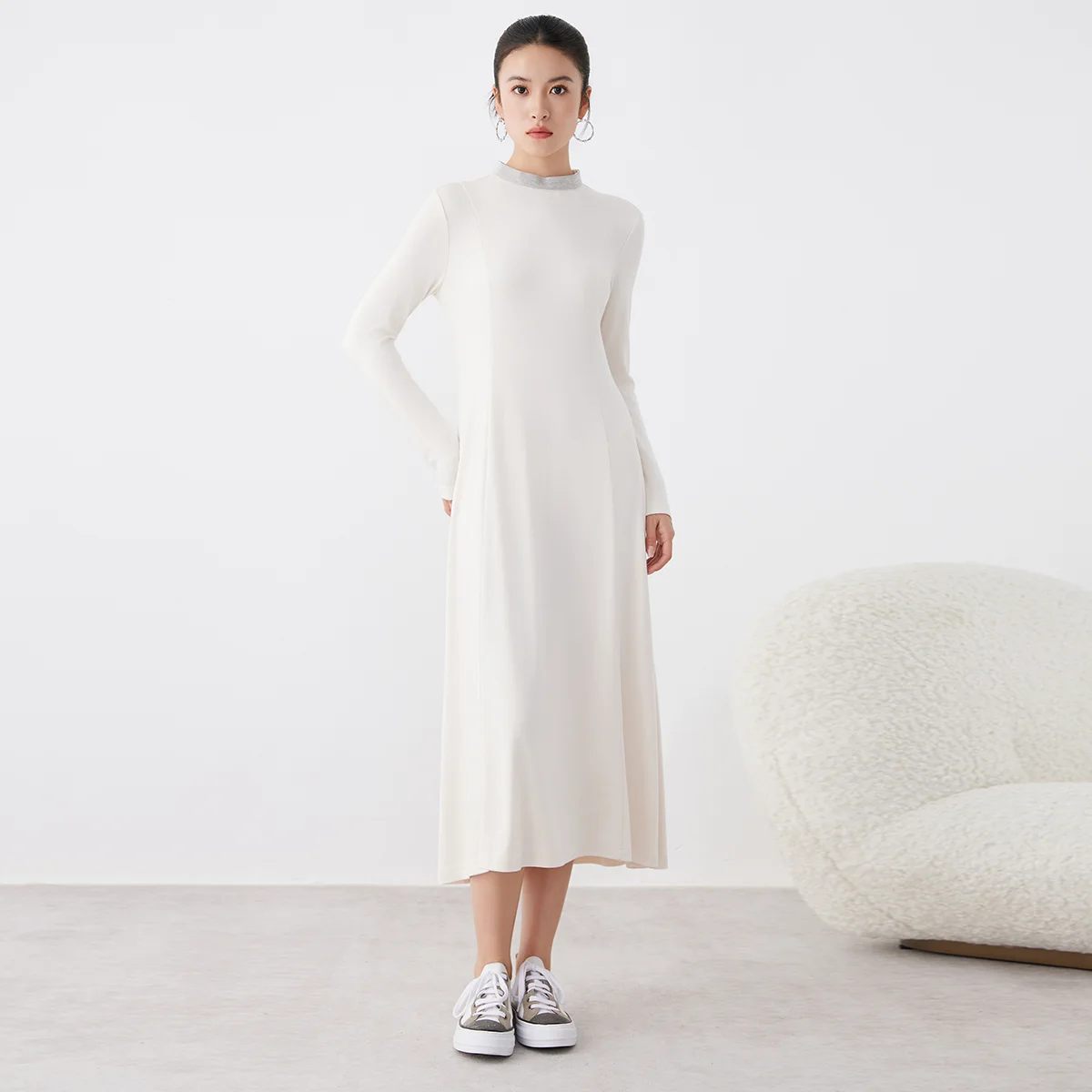 

K2601W Women's Luxury Modal Wool Dress High Quality Autumn Winter Long Fashion Brand Clothing