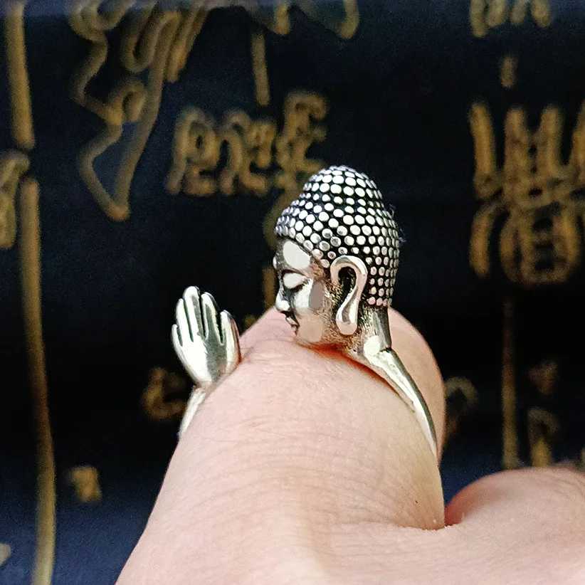 Retro Buddha Praying Hands Ring For Men Punk Gothic Rock Hiphop Open Ring Culture Accessories Handmade Jewelry Unisex Bless Gift