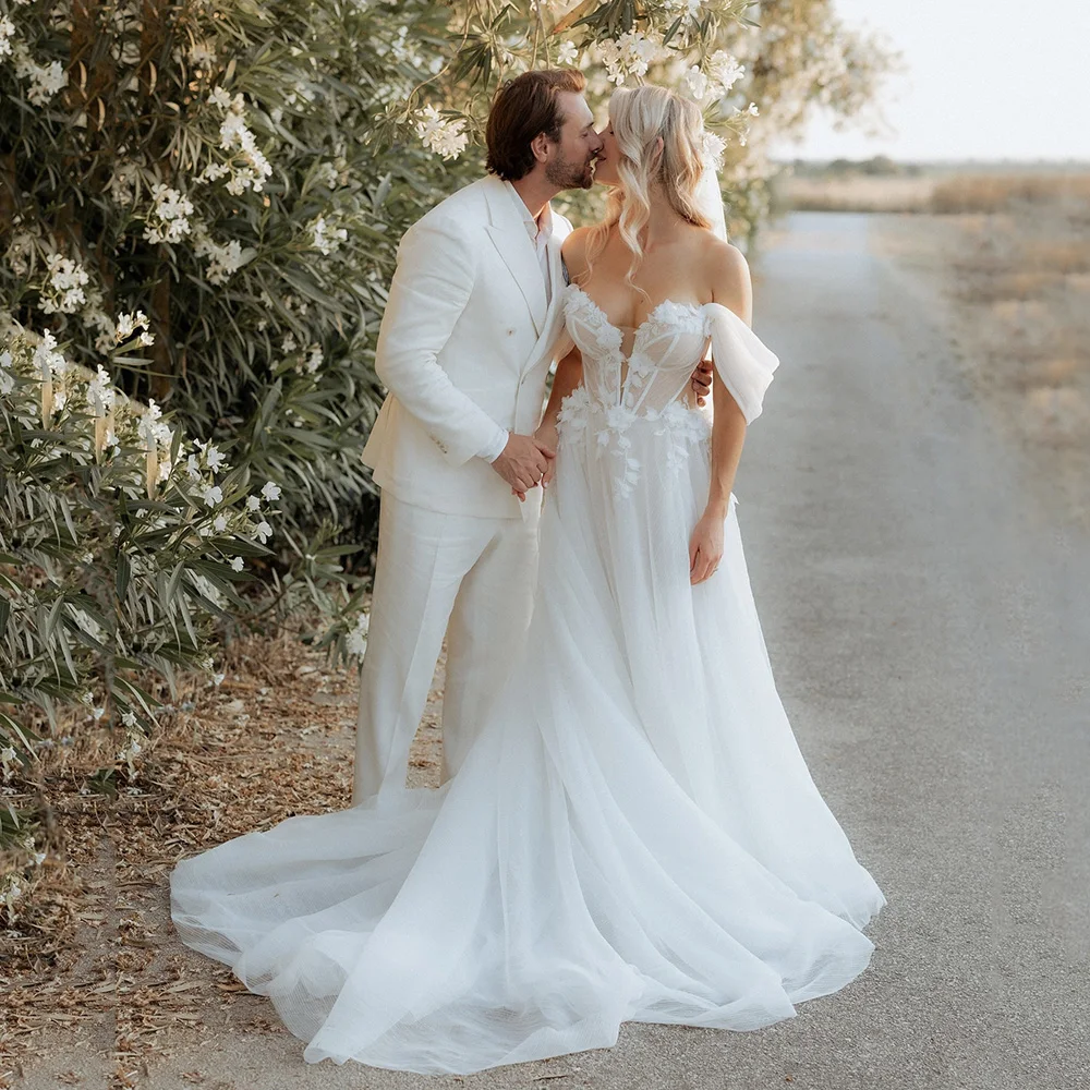 

Princess Spring Wedding Dresses 2025 V-Neck Sexy A-line 3D Flower Corset Backless Boho Bridal Gowns vestidos de novia Customized