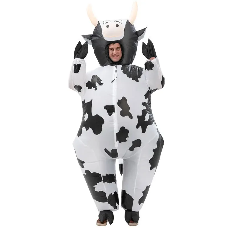 Cute Inflatable Cow Costume Blowing Up Costume Performance Props Full Body Wear-on Costumes Easter Theme Farm Party Costumes