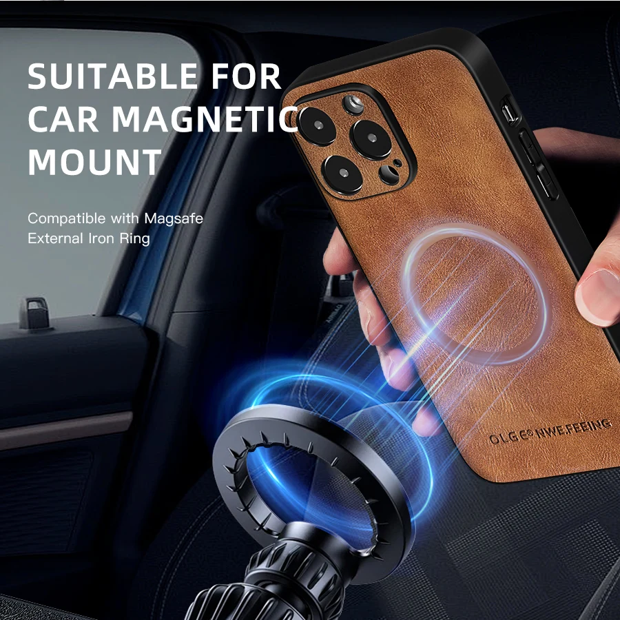 for MagSafe Luxury Leather Case for Apple iPhone 17 Pro Max 16 13 12 14 15 Plus MacSafe Magnetic Wireless Shockproof Cover