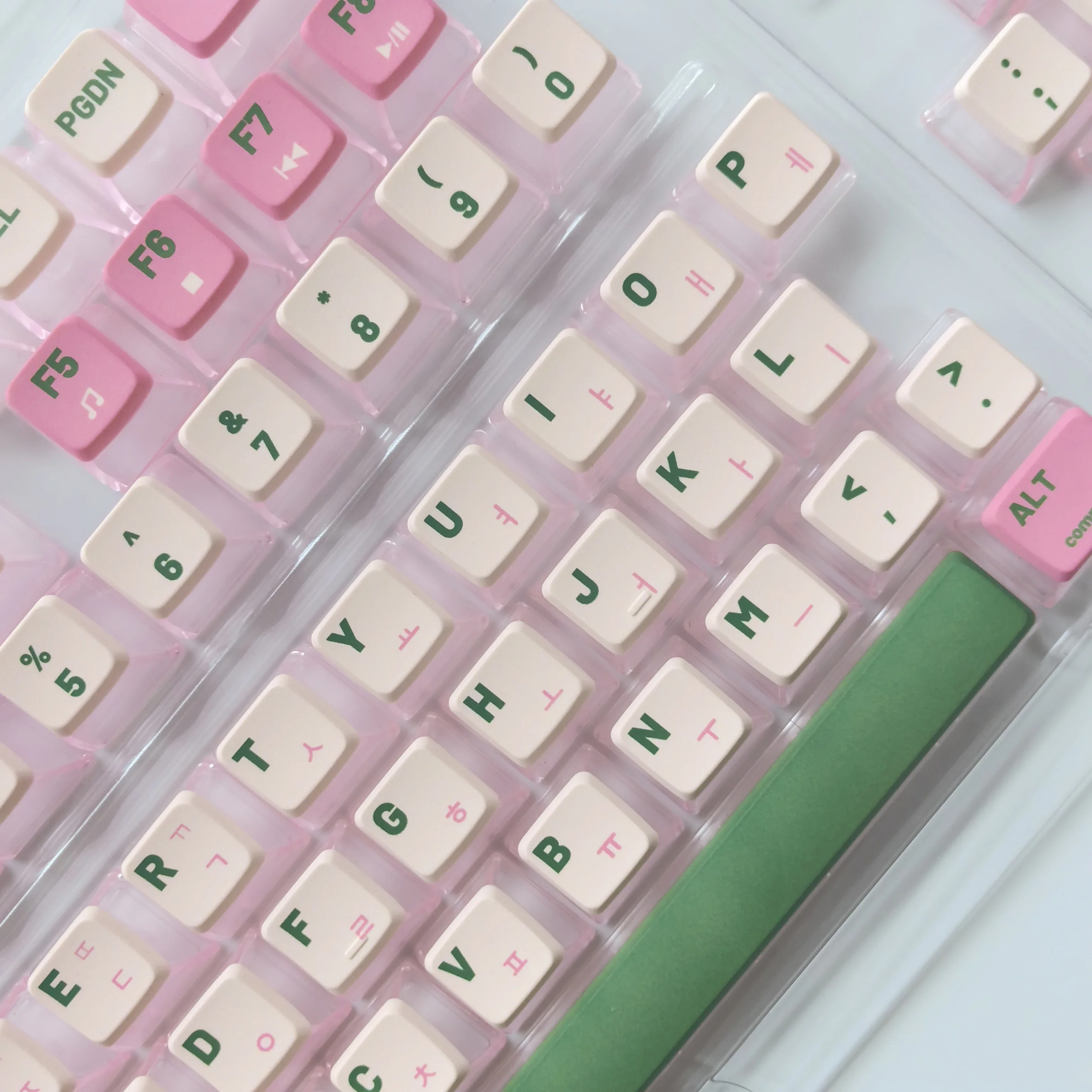 116 คีย์เกาหลี Keycap สีชมพูโปร่งแสงพุดดิ้ง Keycap ASA PBT PC ขนาดเล็กสีสดคีย์บอร์ดฤดูใบไม้ผลิ Hangul Keycaps