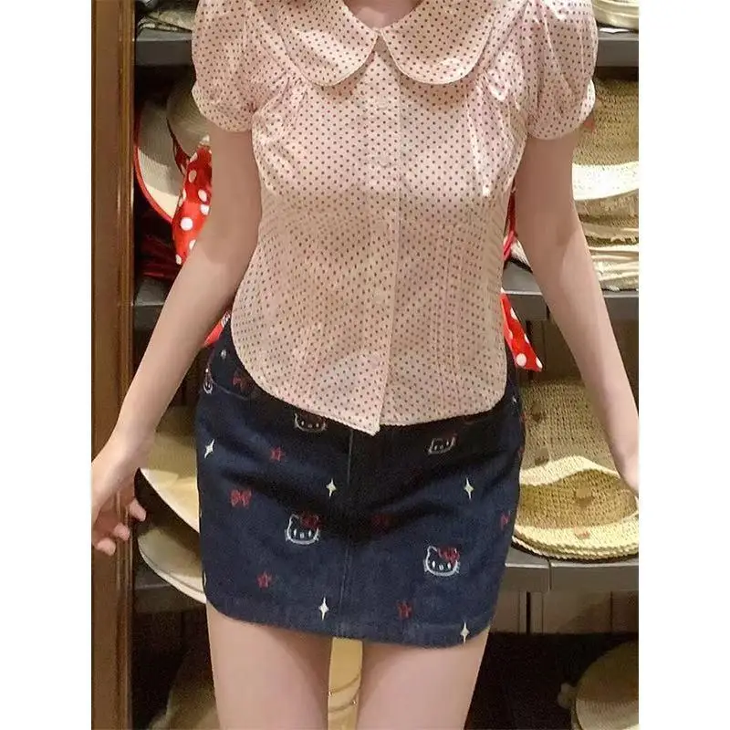 

Sanrio Kawaii Skirt Hello Kittys Slim Fit Retro Girl Denim Skirt Sweet Cute Fashion Comfortable Breathable Gift for Girlfriend