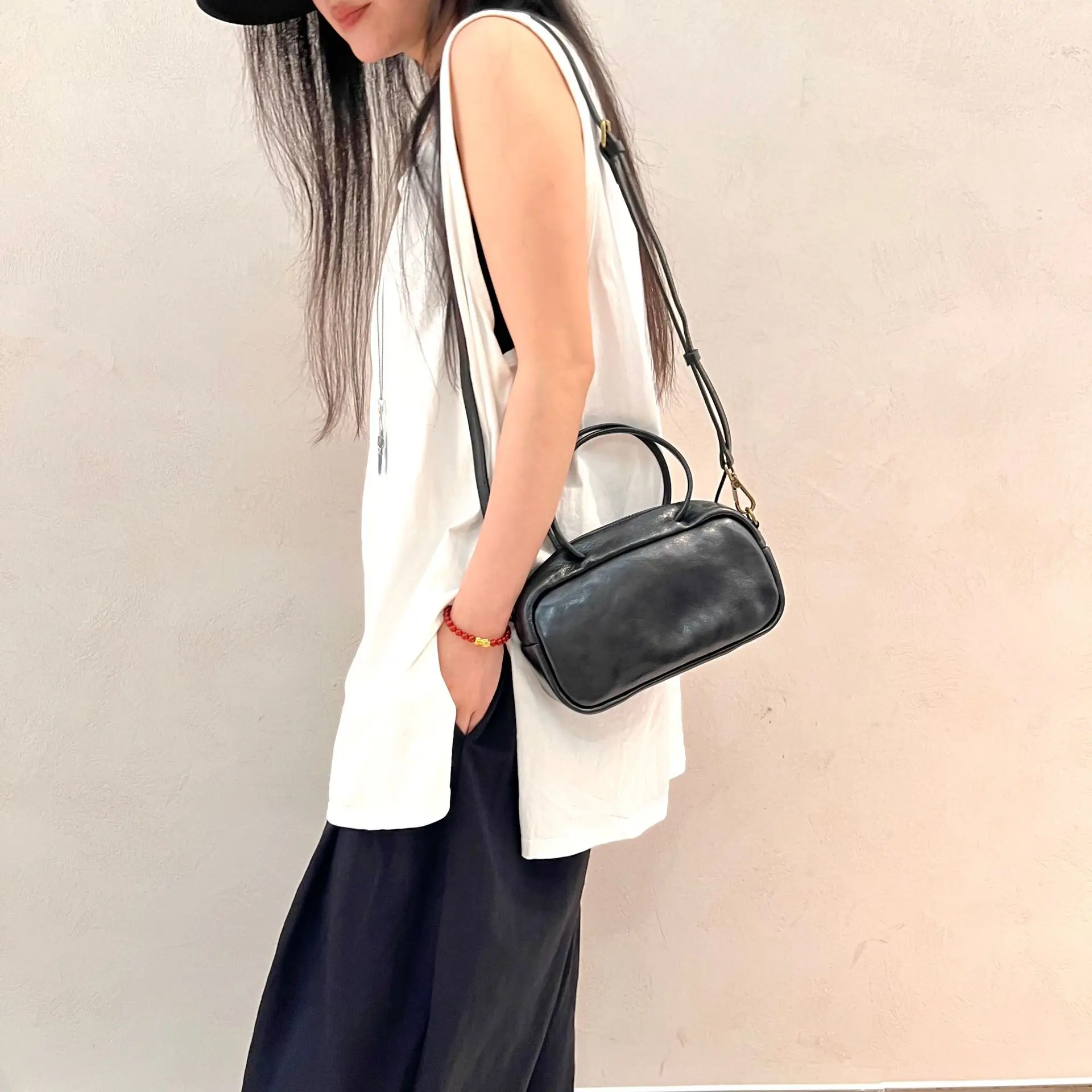 

Genuine Leather Women's Handcrafted Top Layer Vegetable-tanned Cowhide Tote Boston Single-shoulder Crossbody Designer Luxury Ba