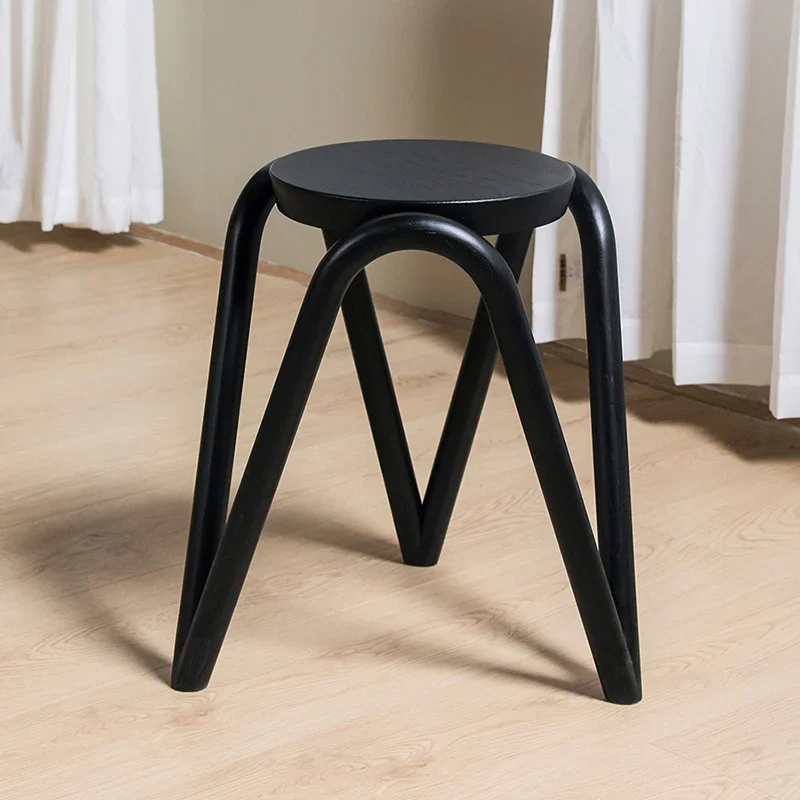 Solid Wood Round Stool, Creative Dining Stool, Living Room Sofa Footstool, Nordic Furniture, Modern Leisure Chair, Mobile Seat