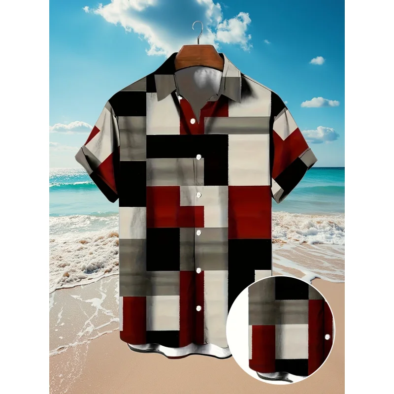

Summer Men's Multicolor Patchwork Printed Short Sleeve Shirt，Casual and Comfortable，Suitable as a Gift