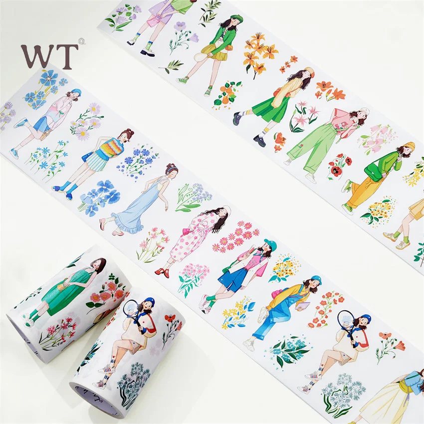 7.5cmx5M  WT New Washi Tape Roll Scrapbooking Masking Tapes with Die-cut Wide Figure Decorative Stickers Art Supply